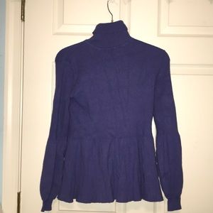 violet turtle neck, flowy arm sweater